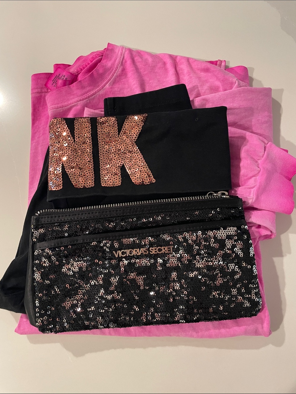 PINK Victoria’s Secret Black YOGA Leggings, sequin Y2K Top and purse - Picture 16 of 16